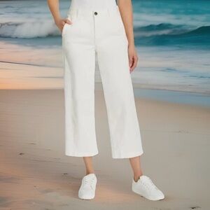 Ella Moss Cream Wide Leg Cropped Trousers Women’s Comfy Casual Dress Pants NWT